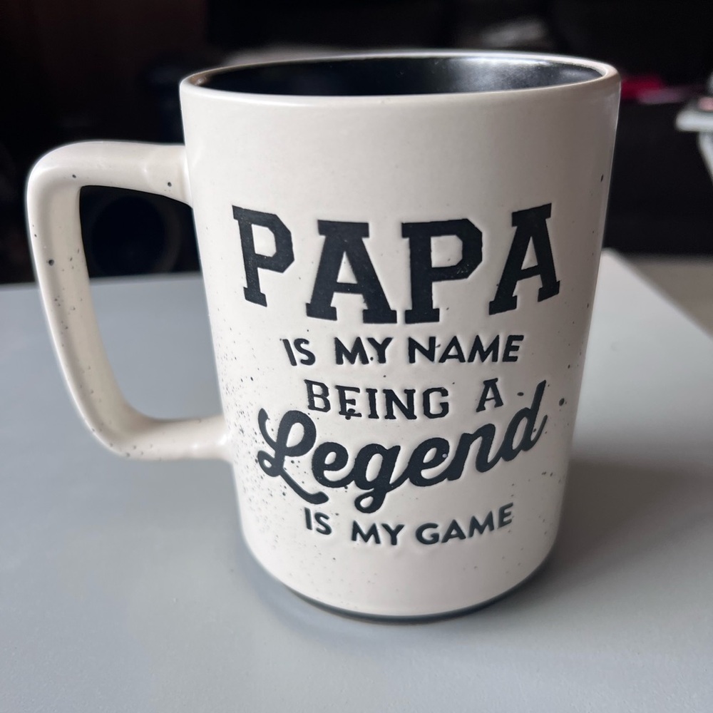 New Large PAPA Legend Ceramic Coffee Mug - White with Black Lettering #B-23